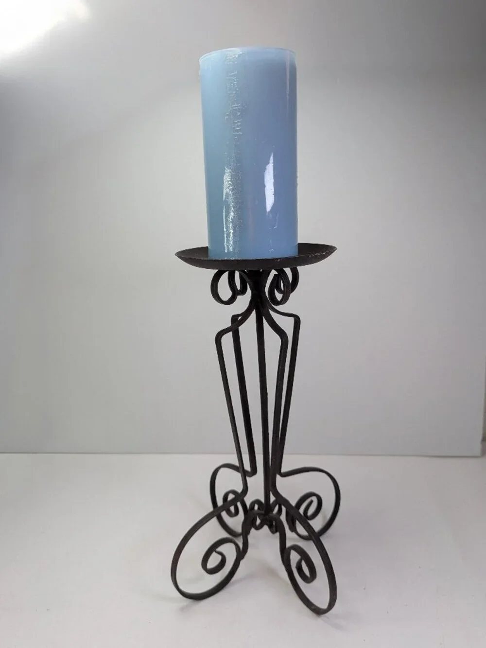 Vintage Wrought Iron Pillar Candle Holder Stand 12